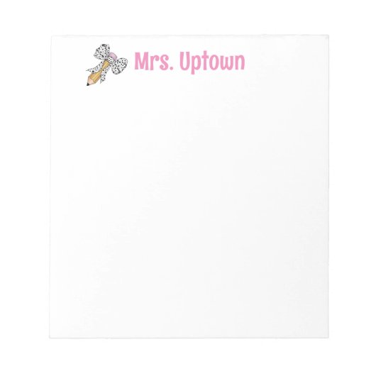 Teacher appreciation personalized pencil with bow ノートパッド (正面)