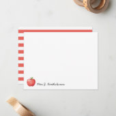 Teacher Appreciation Watercolor Red Apple  ノートカード (正面/裏面インサイチュ)