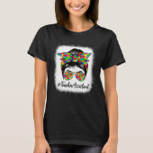 Teacher Assistant Messy Bun Women Autism Awareness Tシャツ (正面)