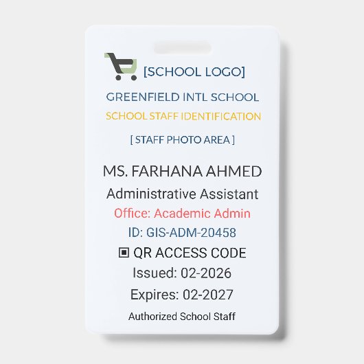 Teacher Badge | Assistant ID – School Staff バッジ (表面)