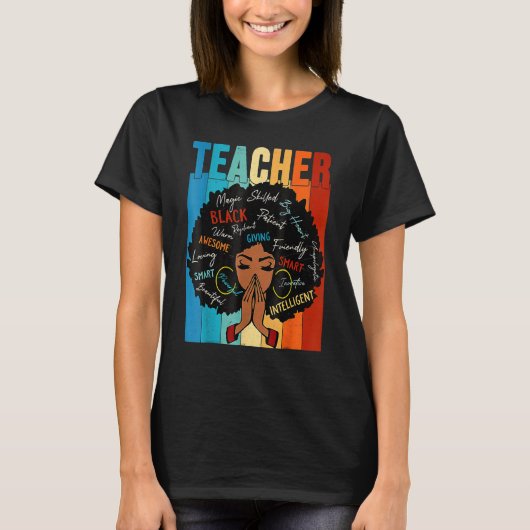 Teacher Black History Queen Melanin Afro African P Tシャツ (正面)