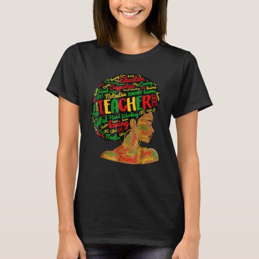 Teacher Black History Queen Melanin Afro African P Tシャツ (正面)