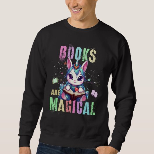 Teacher BOOKS ARE MAGICAL Cat Unicorn School Libra スウェットシャツ (正面)