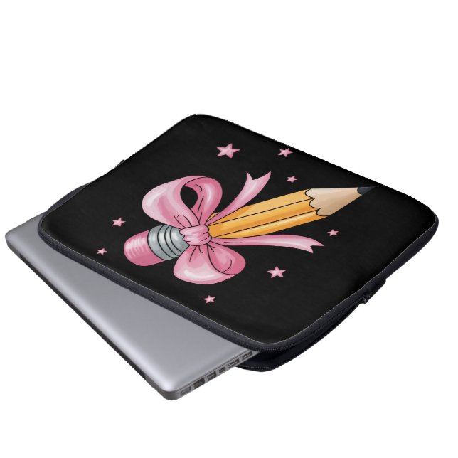 Teacher Bow Pencil Teaching Life Appreciation Gift ラップトップスリーブ (正面下部)