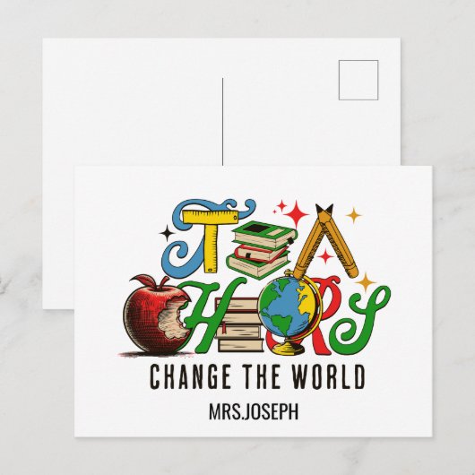 Teacher Change The World Colorful School ポストカード (正面/裏面)