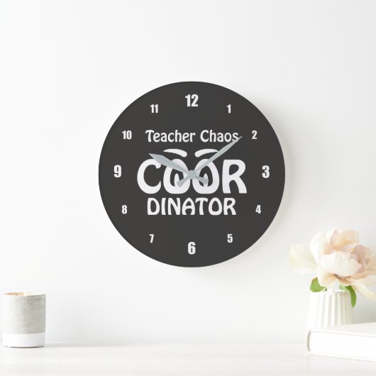 Teacher Chaos Coordinator - Funny Groovy Educator ラージ壁時計 (ホーム)