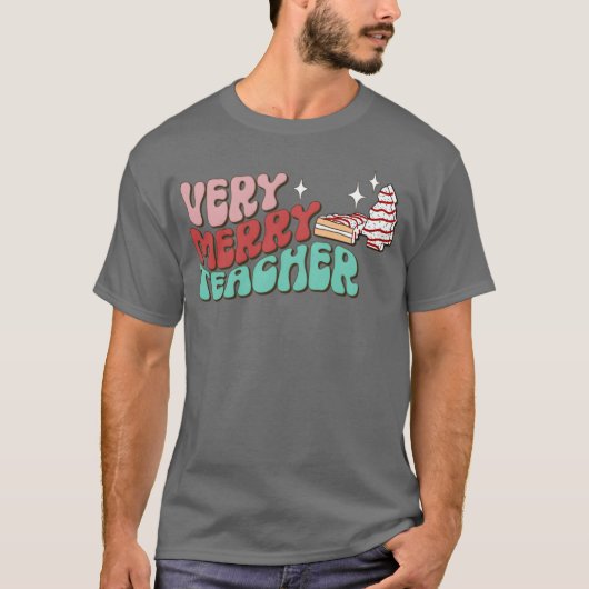 Teacher Christmas Cake Very Merry Groovy Christmas Tシャツ (正面)
