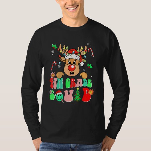 Teacher Christmas Funny 4th Grade Squad Reindeer G Tシャツ (正面)