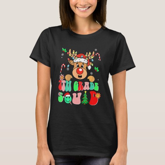 Teacher Christmas Funny 7th Grade Squad Reindeer G Tシャツ (正面)