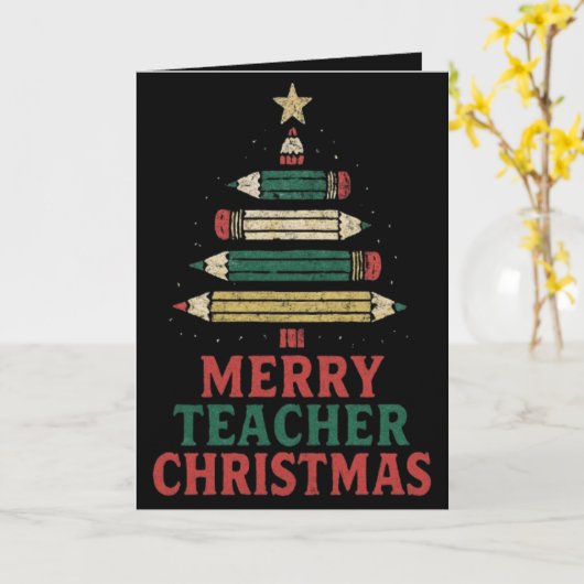 Teacher Christmas Pencil Tree  カード (黄色い花)