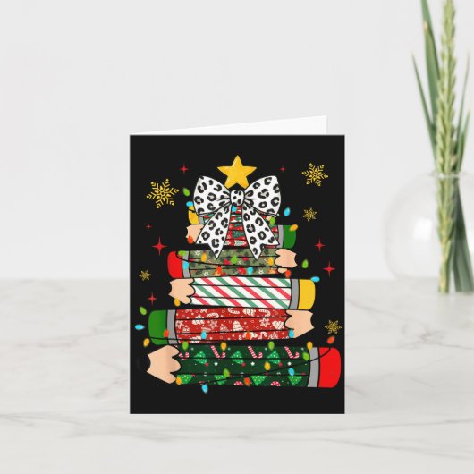 Teacher Christmas Tree Lights Pencil Leopard Print カード (正面)