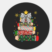 Teacher Christmas Tree Lights Pencil Leopard Print ラウンドシール (正面)