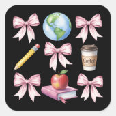Teacher Coffee Bow Cute Appreciation Gifts  スクエアシール (正面)