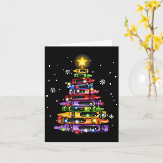 Teacher Crayon Christmas Tree Lights Student Schoo カード (黄色い花)