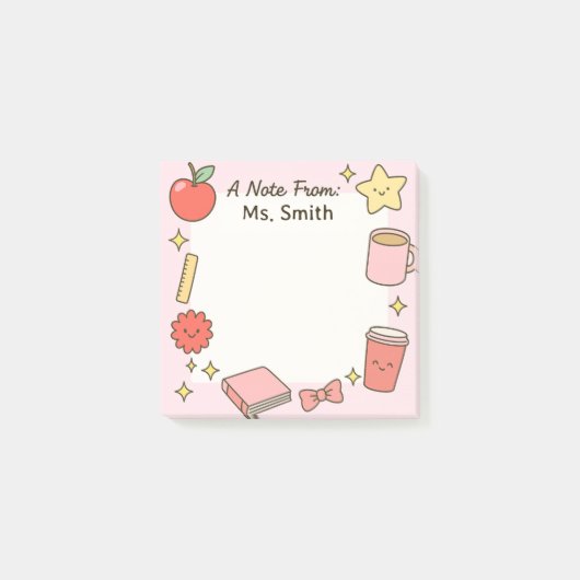 Teacher Cute Pink Personalize Post-It Sticky Notes ポストイット (正面)