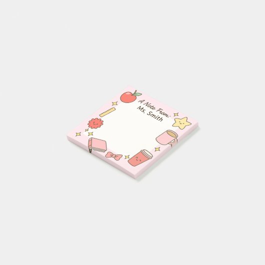 Teacher Cute Pink Personalize Post-It Sticky Notes ポストイット (アングル)
