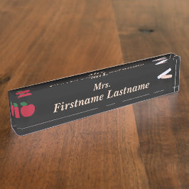 Teacher Desk Nameplate – Custom Black – Red Apple デスクネームプレート