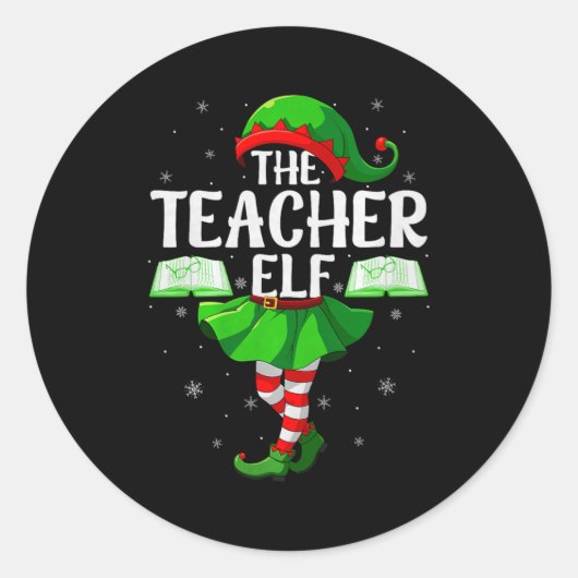 Teacher Elf Christmas Girls Women Elf Squad Xmas F ラウンドシール (正面)