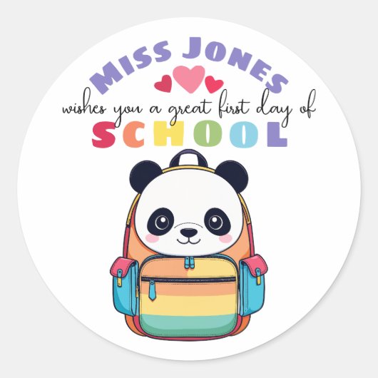 teacher first day of term class welcome cute panda ラウンドシール (正面)