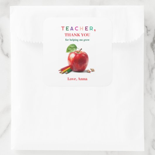 Teacher Gift - Sticker with Thank You Message スクエアシール (バッグ)