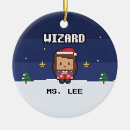 Teacher Gift Wizard Pixel Christmas Ornament セラミックオーナメント