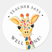 Teacher Giraffe Well done student ラウンドシール (正面)
