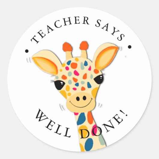 Teacher Giraffe Well done student ラウンドシール (正面)