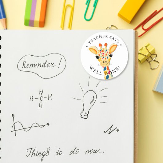 Teacher Giraffe Well done student ラウンドシール