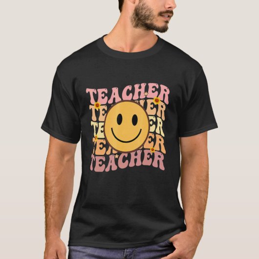 Teacher Groovy Retro Hippie 3 Tシャツ (正面)