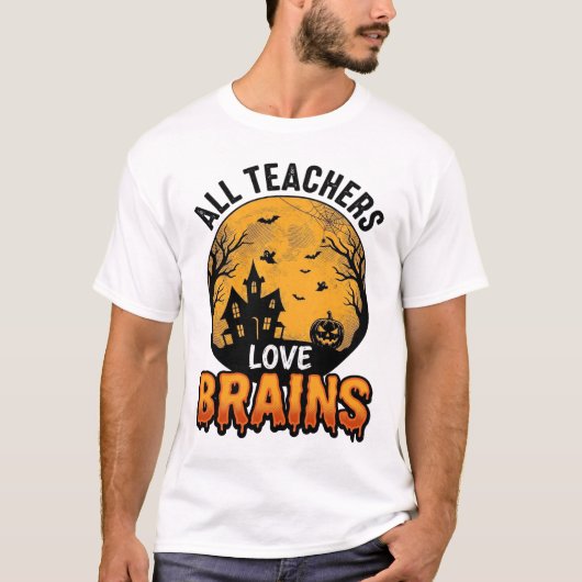 Teacher Halloween Love Brains ヴィンテージデザイン_1 Tシャツ (正面)