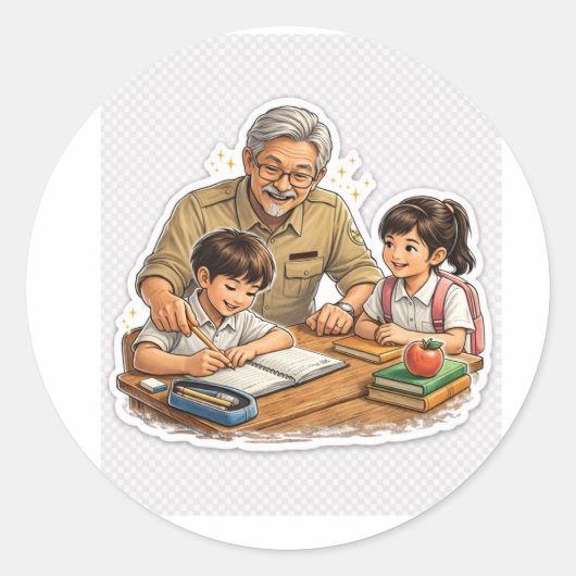Teacher Helping Students Sticker ラウンドシール (正面)