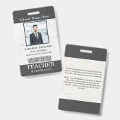 Teacher ID Card Name School Template Photo Badge  バッジ (正面＆裏面)