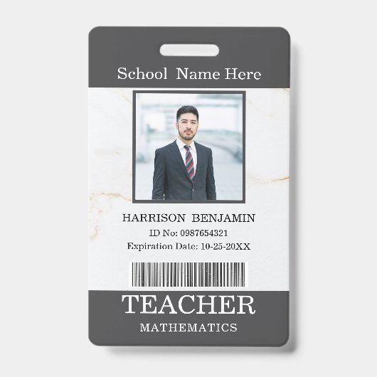 Teacher ID Card Name School Template Photo Badge  バッジ (正面)