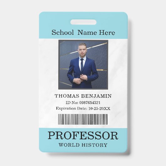 Teacher ID Card Name School Template Photo Badge バッジ (正面)