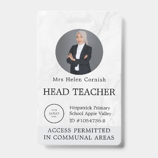 Teacher ID Card Name School Template Photo Badge  バッジ (正面)