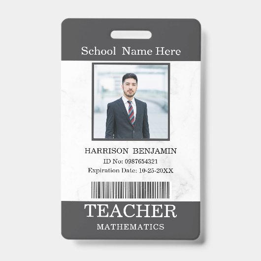 Teacher ID Card Name School Template Photo Badge  バッジ (正面)