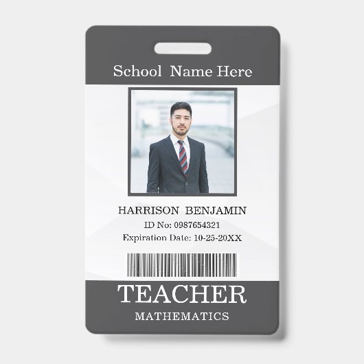 Teacher ID Card Name School Template Photo Badge  バッジ (正面)