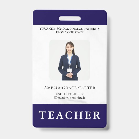 Teacher ID Card Name School Template Photo Badge バッジ (正面)
