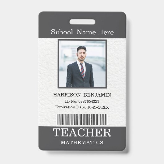 Teacher ID Card Name School Template Photo Badge  バッジ (正面)