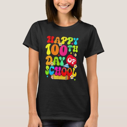 Teacher Kids Retro 100 Days Happy 100th Day Of Sch Tシャツ (正面)