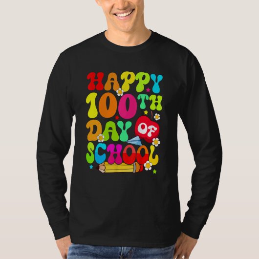 Teacher Kids Retro 100 Days Happy 100th Day Of Sch Tシャツ (正面)