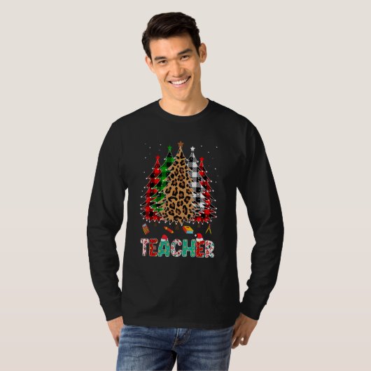 Teacher Leopard Red White Green Plaid Christmas Tr Tシャツ (正面フル)