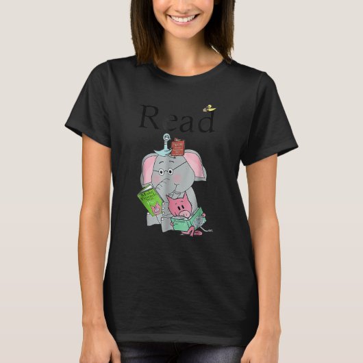 Teacher Library Read Book Club Cute Elephant Read  Tシャツ (正面)