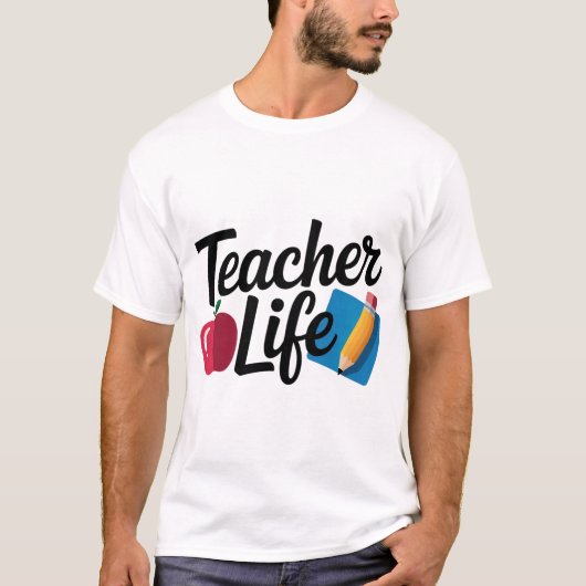 Teacher Life シャツ - かわいいリンゴと鉛筆のデザイン | (正面)