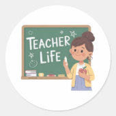 Teacher Life Cute Teacher Chalkboard Sticker Teach ラウンドシール (正面)