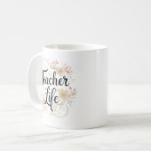 Teacher Life Floral Typography Design コーヒーマグカップ (正面左)
