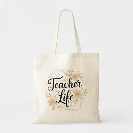 Teacher Life Floral Typography Design トートバッグ (正面)