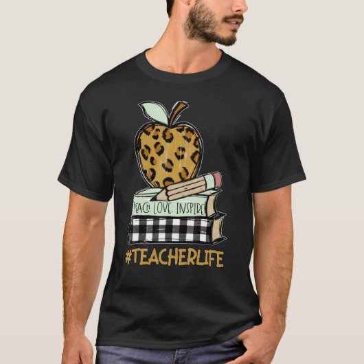 Teacher Life Leopard Apple  Teaching  Inspire Tシャツ (正面)
