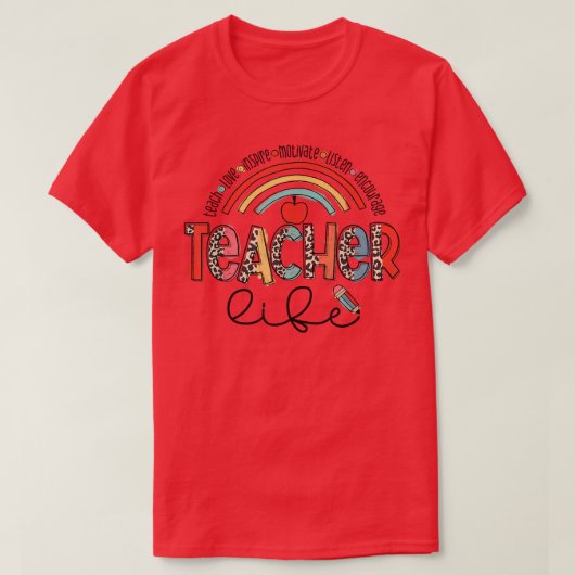 Teacher Life Leopard Rainbow Last Day of School Te Tシャツ (デザイン正面)