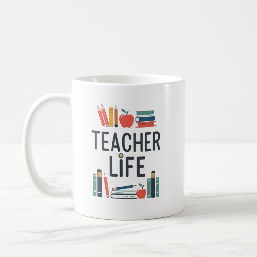 Teacher Life Modern Typography Design コーヒーマグカップ (左)